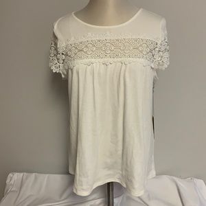 LC Lauren Conrad NWT Lace White Top Short Sleeve L